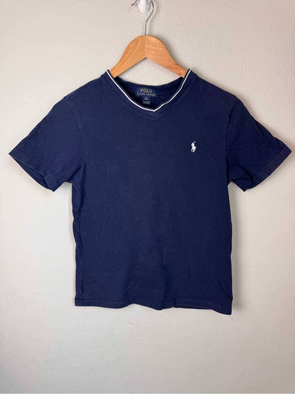 Polo by Ralph Lauren boys Navy V‑Neck Logo Tee